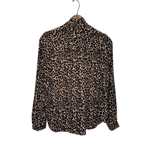 J. Crew Leopard Drapey Tie Neck Button Down Blouse Animal Print Brown Size XS - Picture 6 of 9